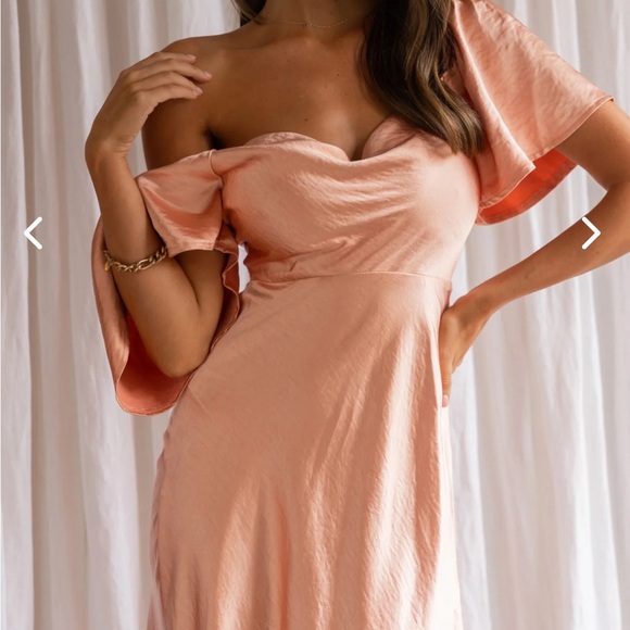 GRAYSON TIED BACK ASYMMETRICAL MIDI DRESS PEACH - Picture 2 of 6